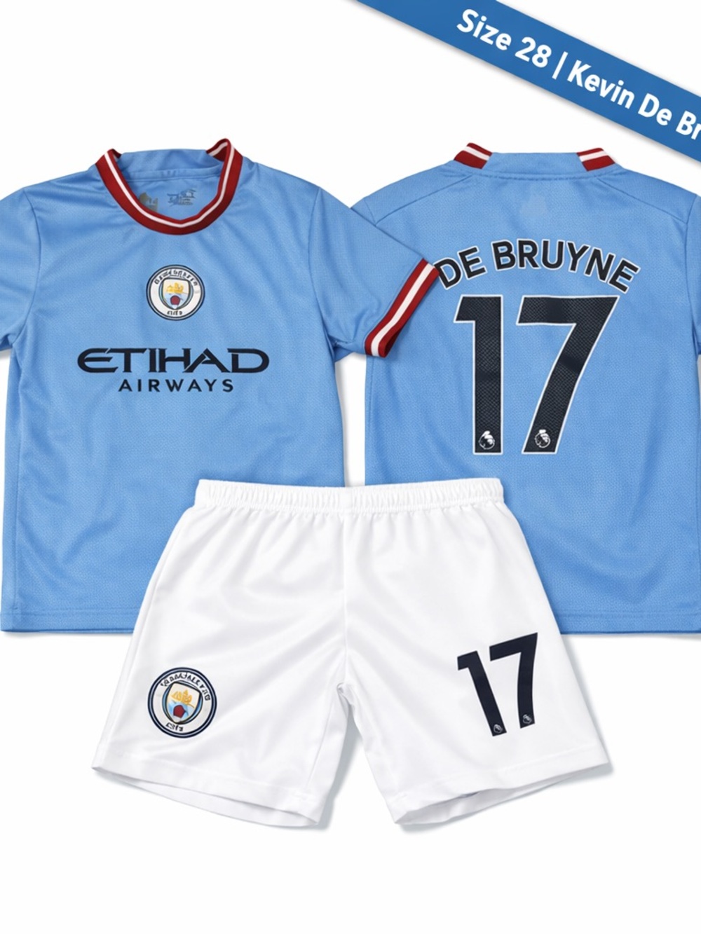 Manchester City Kevin De Bruyne #17 Home Jersey & Shorts - Sky Blue / White